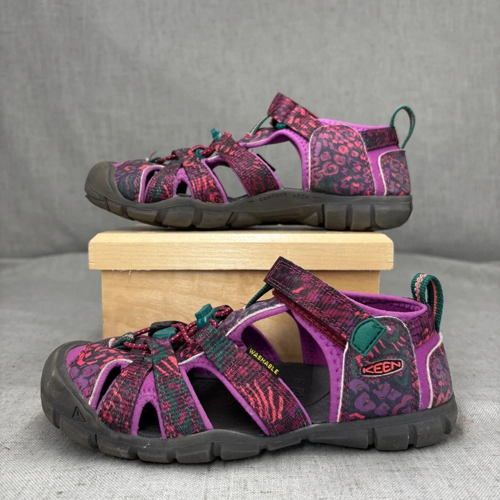 Keen Seacamp II CNX Sport Sandals Purple Pink Animal Print Water Shoes Kids 1